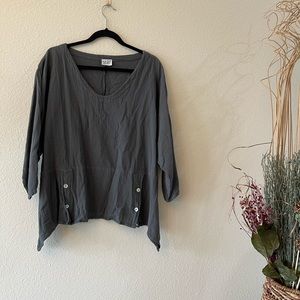 Oh My Gauze! 3/4 length sleeve dark grey shirt